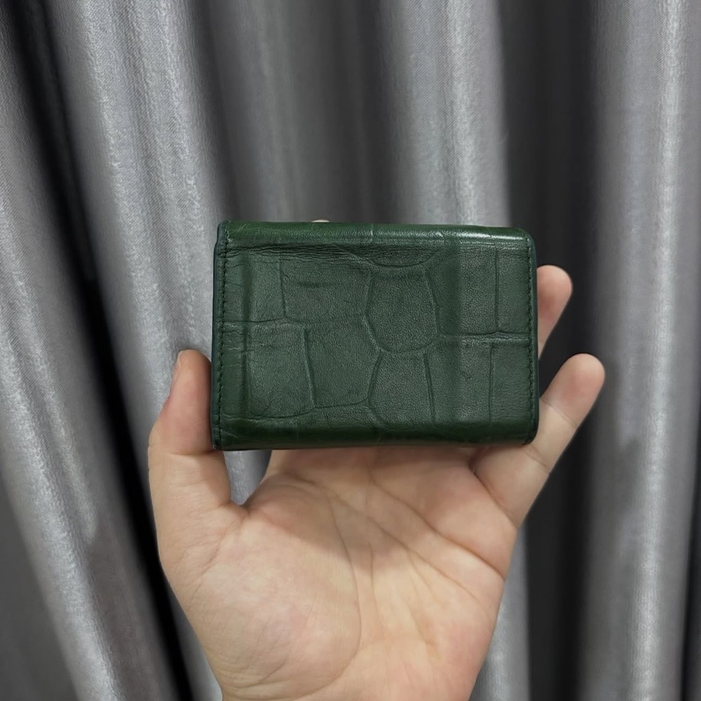 BALENCIAGA 3 Fold Wallet Leather GRN Solid Color Women - Picture 2 of 7